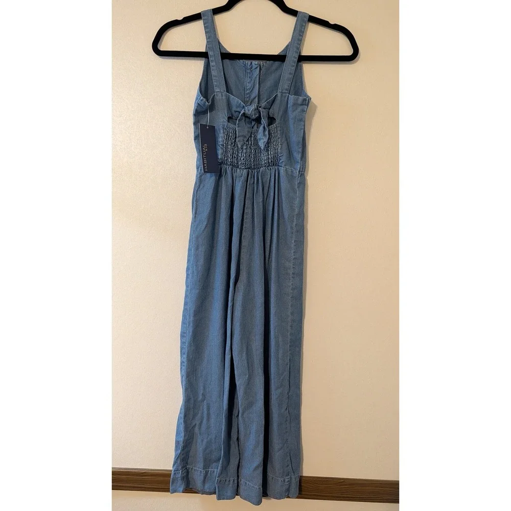 Habitual Kid Girls Denim Jumpsuit‎ Medium Stone Blue Wide Leg Tie Back Size 7-8